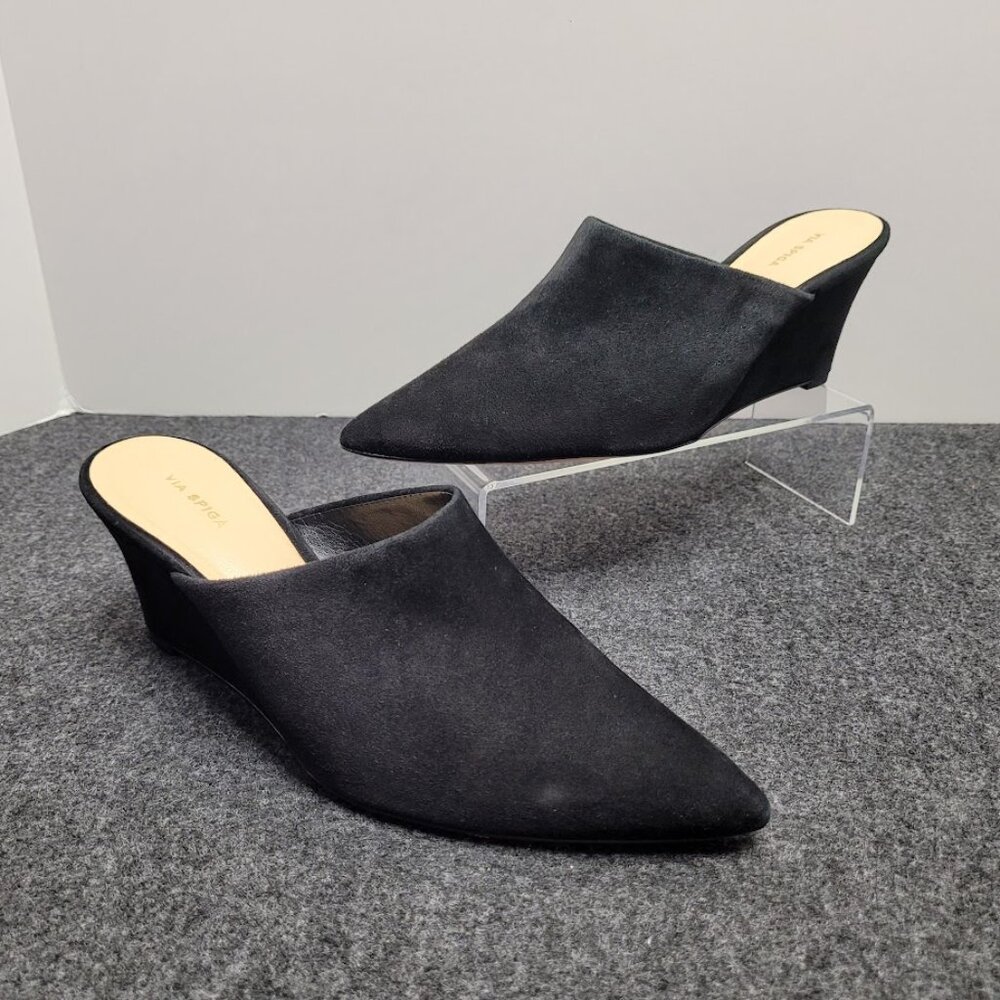 Via Spiga Black Pointed-Toe Suede Mules